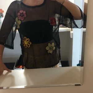 FESTIVAL Mesh sequined top